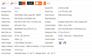 Original New thương hiệu cao làm mới tỷ lệ 27 inch innolux Màn hình <span class=keywords><strong>LCD</strong></span> M270KCA-E8B 2560x1440 EDP TFT màn hình <span class=keywords><strong>LCD</strong></span> Bảng điều chỉnh mô-đun - Product Image 3