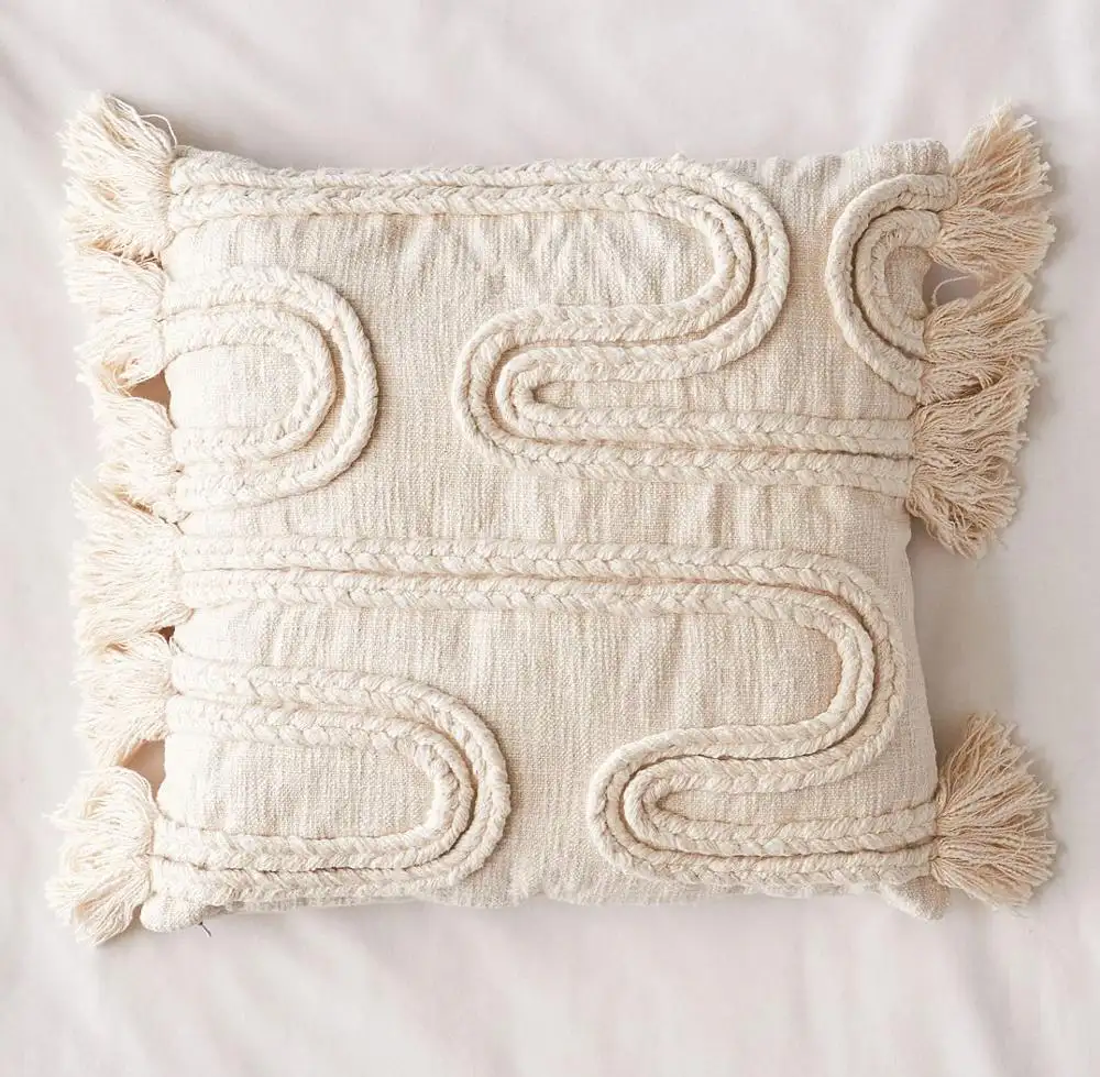 Luxus Heimdekoration Vintage gewebtes weißes Farbkissenbezug Baumwolle Kissenbezug Sofa mit Quaste Kissenbezug