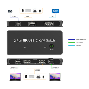 Repetidor de fecha y audio A126 4K 60Hz 8K 30Hz Conmutador KVM Displayport 1,4 USB 2,0 Tipo C 2 Entrada 4 Salida Conmutador KVM