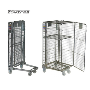 Metal Storage Cage Warehouse Four Wheel Folding Cart Rolling Steel <strong>Trolley</strong>