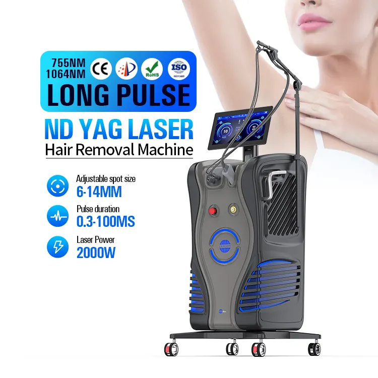Neueste 1064nm 532nm 755nm Nd Yag Laser Pulsed Dye Laser zur Entfernung von Tätowierungen Gefäß Alexand 755nm Laser Haaren tfernungs maschine
