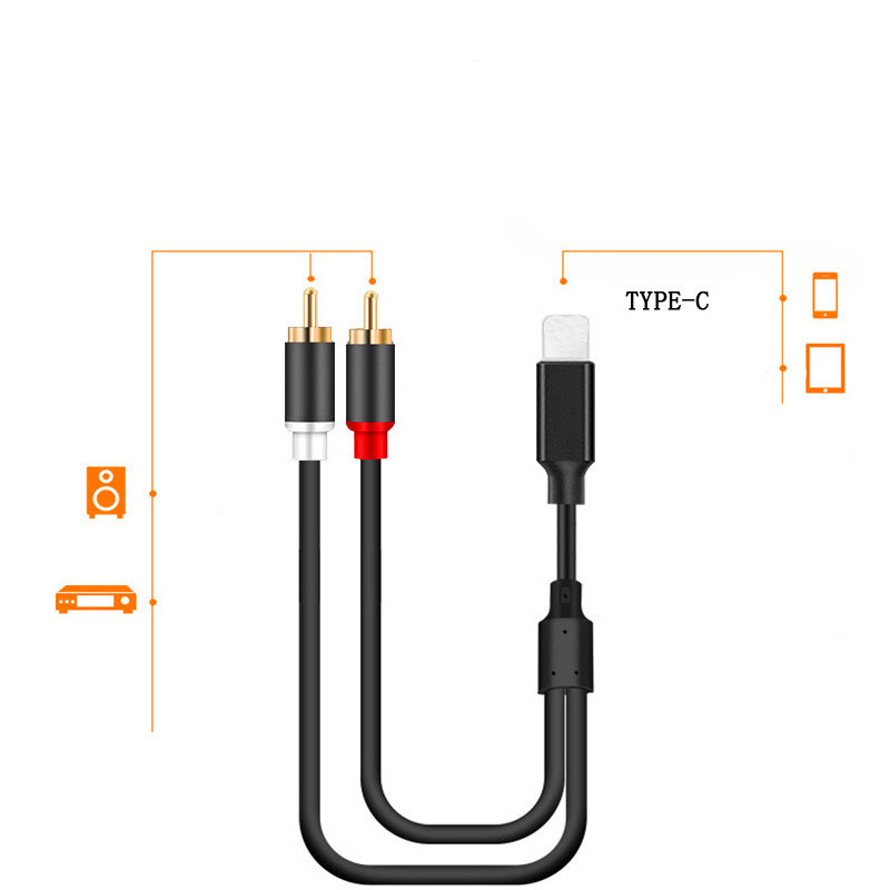 Wholesale New 2in1 USB Type C to 2 RCA splitter audio cable for mobilephone tablet speaker audio cable