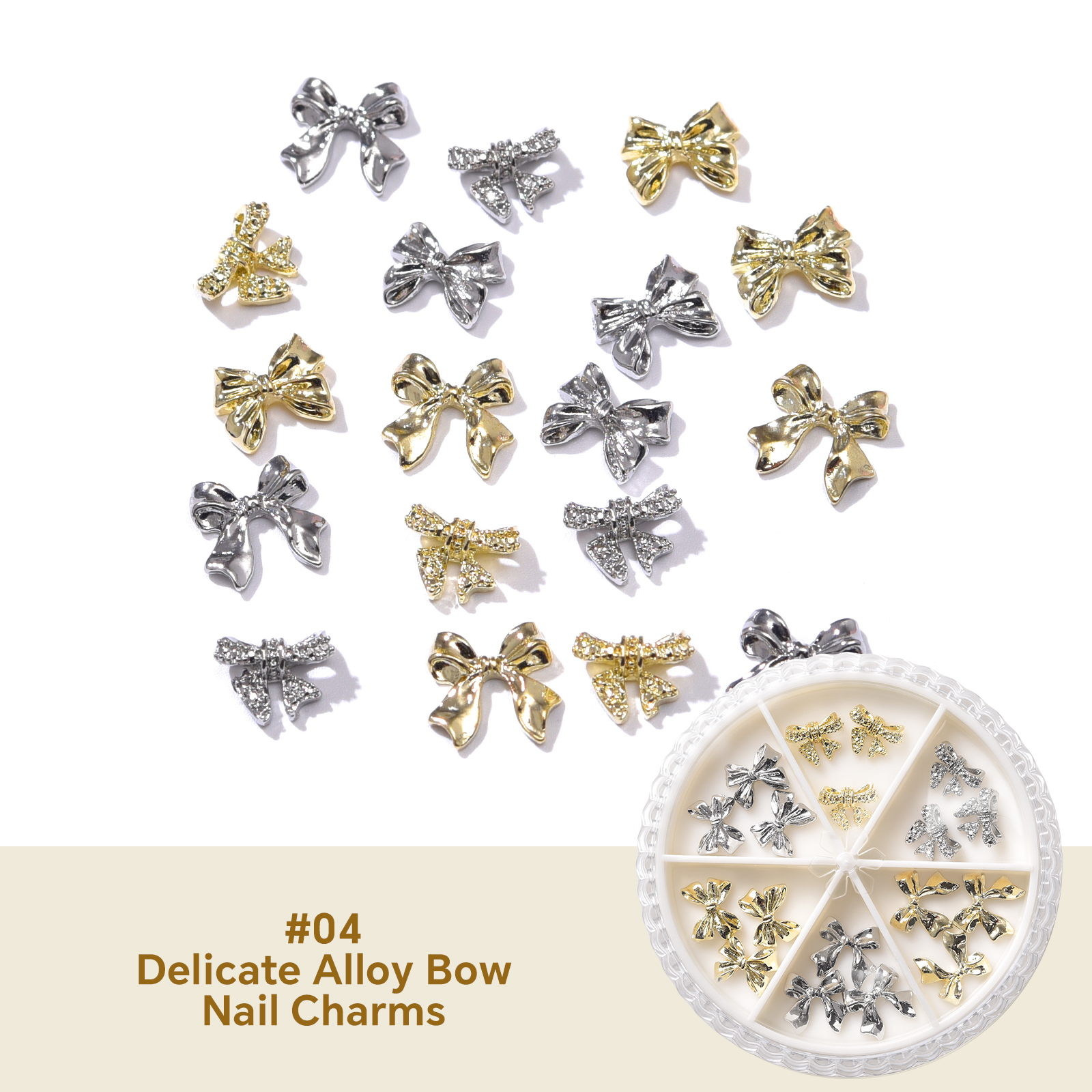#04 Breloques pour ongles en alliage délicat avec nœud
