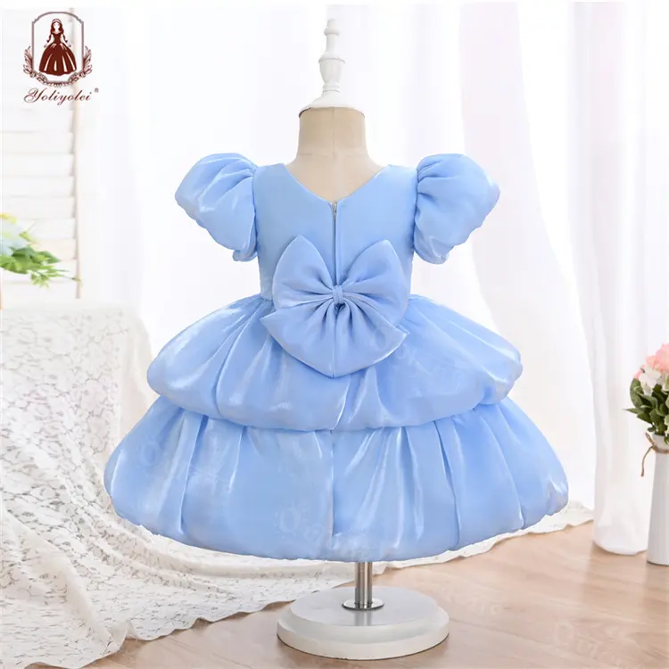 Outong yoliyolei saia para crianças, moda infantil, vestido de festa de casamento, azul