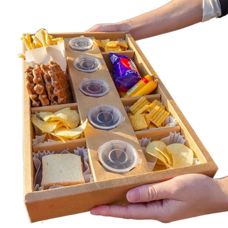 8/10 Grids Party Picnic Fruits Chocolate Cookie Snack Dessert Catering Dip Platter Paper Box With Dividers and Sauce Holes