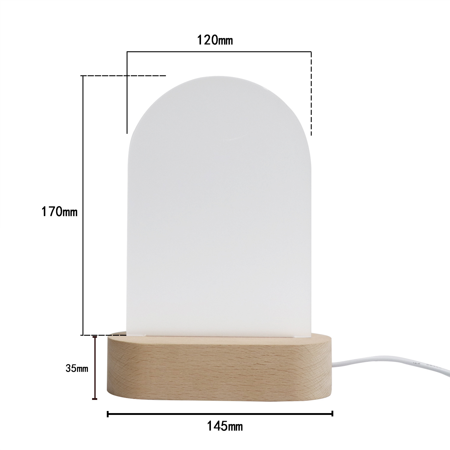 Base ovale en bois : 145x60x35mm + Acrylique : 120x170x5mm