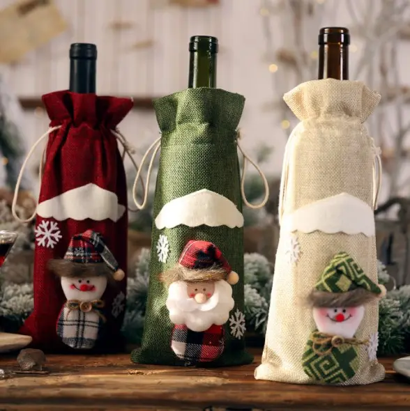 Novas decorações de Natal Natal saco de garrafa de vinho conjunto vinho garrafa de champanhe garrafa de vinho sacos de cobertura