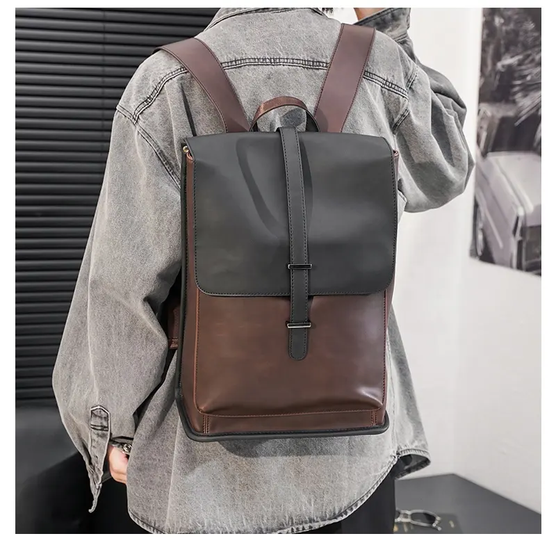 Mochila escolar de couro pu masculina, bolsa escolar viagem vintage para adolescentes