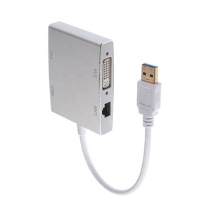 Adaptador 4 en 1 USB a Video HDMI VGA DVI RJ45 Ethernet Convertidor para múltiples monitores y Windows 7 8 10 y Mac OS X, etc.