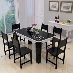 Simple Modern Home Rectangular Tempered Glass Top Dining <strong>Table</strong> and 6 Chairs <strong>Set</strong> - Product Image 2