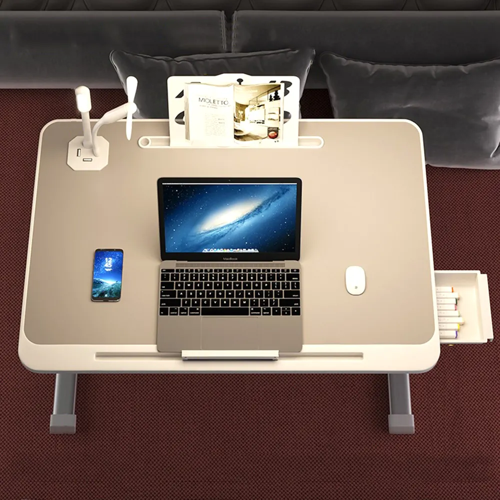 Fabriek Direct Draagbare Opvouwbare Tafel Voor Bed Hoogte Verstelbare Laptop Tafel Mdf Hout Home Computer Stand Bureau Voor Bank