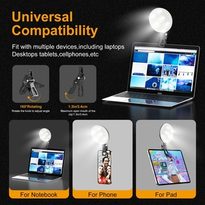 Şarj edilebilir cep telefonu halka ışık taşınabilir <span class=keywords><strong>LED</strong></span> Mini Selfie halka ışık dizüstü Video konferans canlı akışı için klip ile