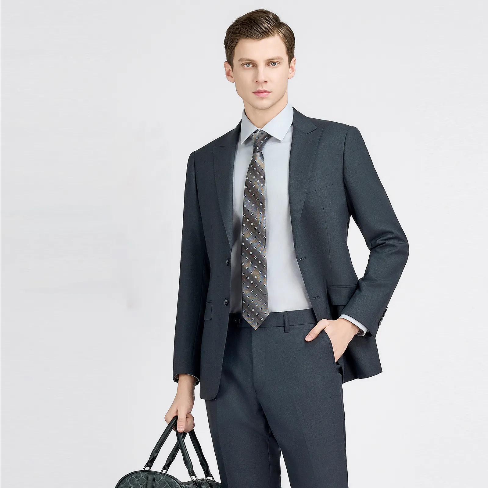 Nuevo traje personalizado de moda para hombres 70% abrigo de lana gris Senior Business hombres trajes y blazer con botón de función transpirable Fly