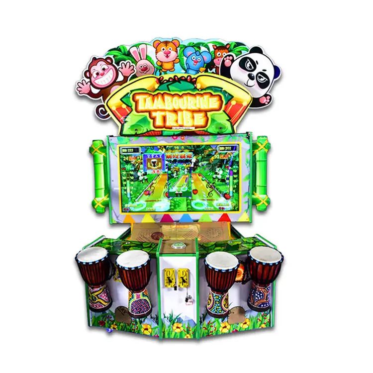Nueva llegada moneda operado 2 jugadores pandereta tribu pat tambor máquina de juego para los niños