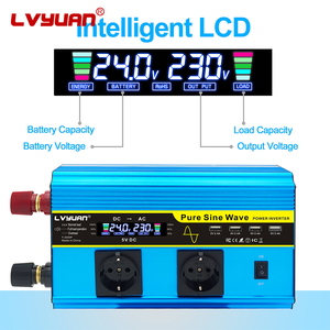 Convertidor DC AC inversor de corriente DC 12V 24 voltios AC 220V 1600W 3200W inversor de onda sinusoidal pura LCD de salida dual para casa - Product Image 5