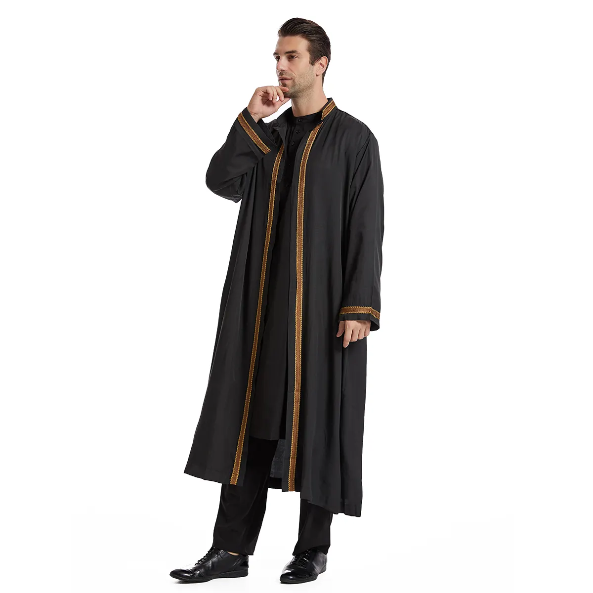 Ramadán Eid hombre musulmán Vestido de manga larga bordado Jubba Thobe árabe islámico para hombre cárdigan Kimono Marruecos túnica Turquía caftán