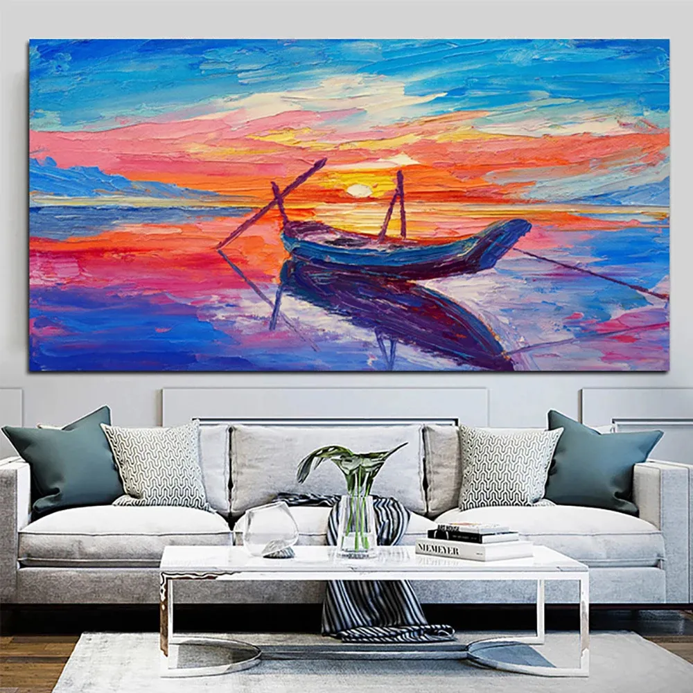 Arte impressionista decoração de parede suspensa barco à vela personalizado desenho aquarela pinturas a óleo artesanais do mar