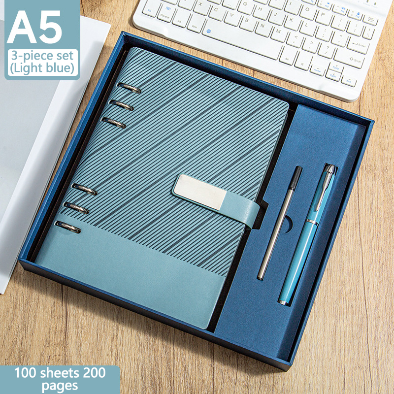 SET-09--Grey blue notebook + signature pen + pen refill