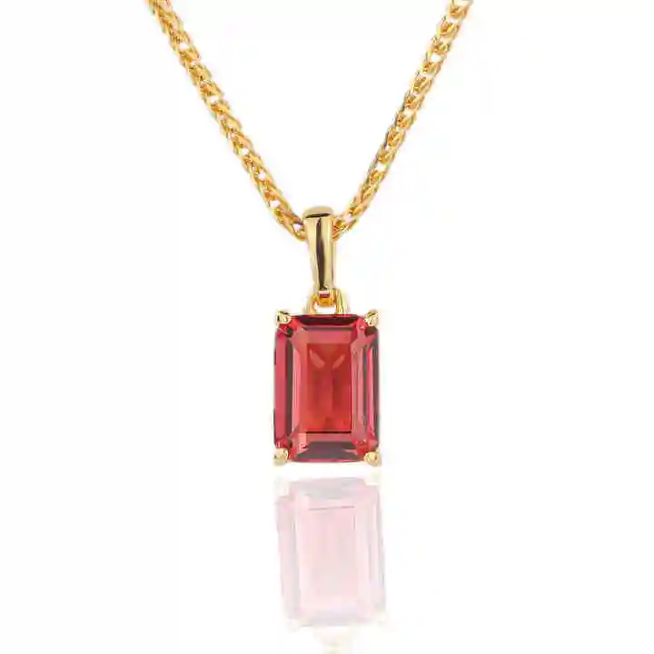LOKKEI 18K Gold Plated Gemstone Pendant Rectangle Ruby Sapphire Papalacha Necklace Jewelry for Women