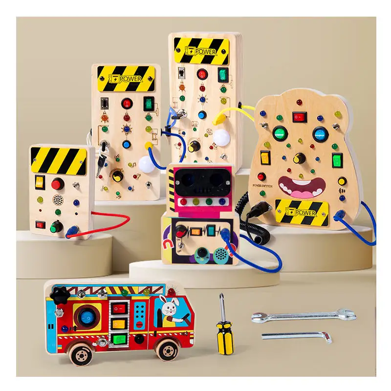 Giocattoli educativi per bambini luce a led elettronica accessori sensoriali in legno per bambini montessori busy board toys for toddler