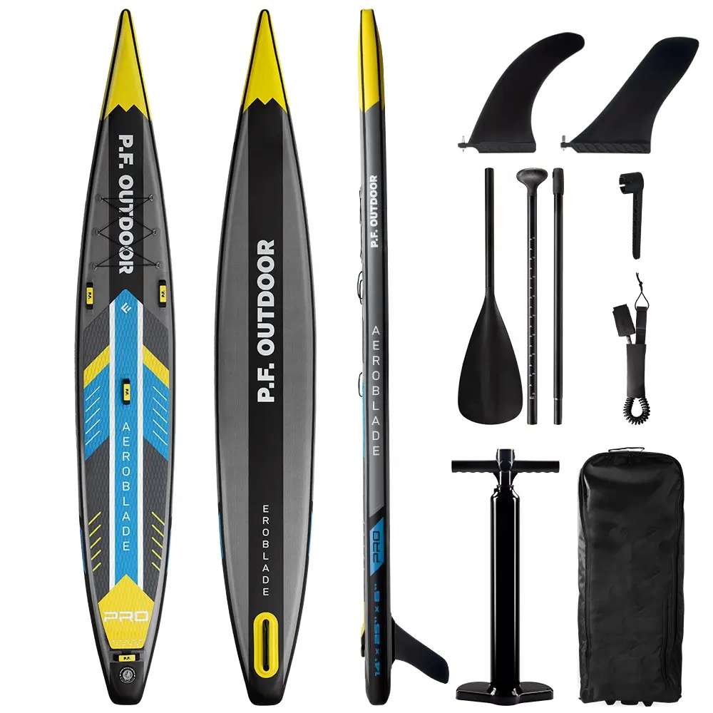 Recém-projetado em pé corrida esportes aquáticos prancha sup-board corrida inflável paddle board 14ft corrida sup board