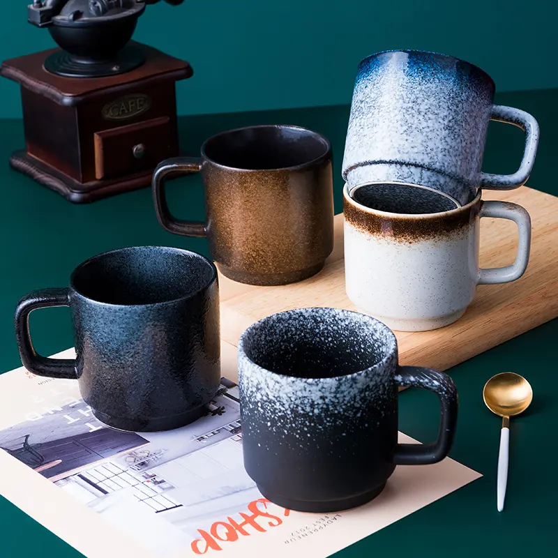 Vintage Coffee Ceramic Cups with Handle Glazed Ceramic Coffee Mug Vintage Japanese Style Cappuccino Coffee Mugs
