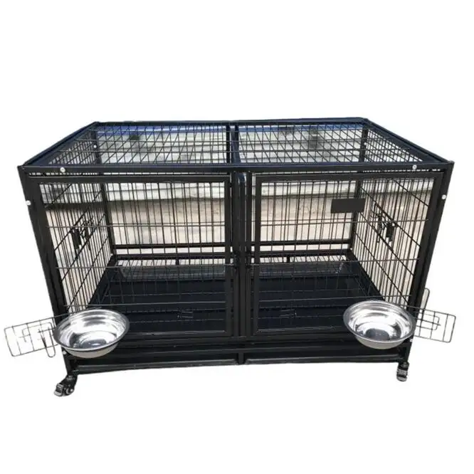 Cage pour chien de 43 "en métal à toit ouvert, empilable et modulaire, avec grille au sol