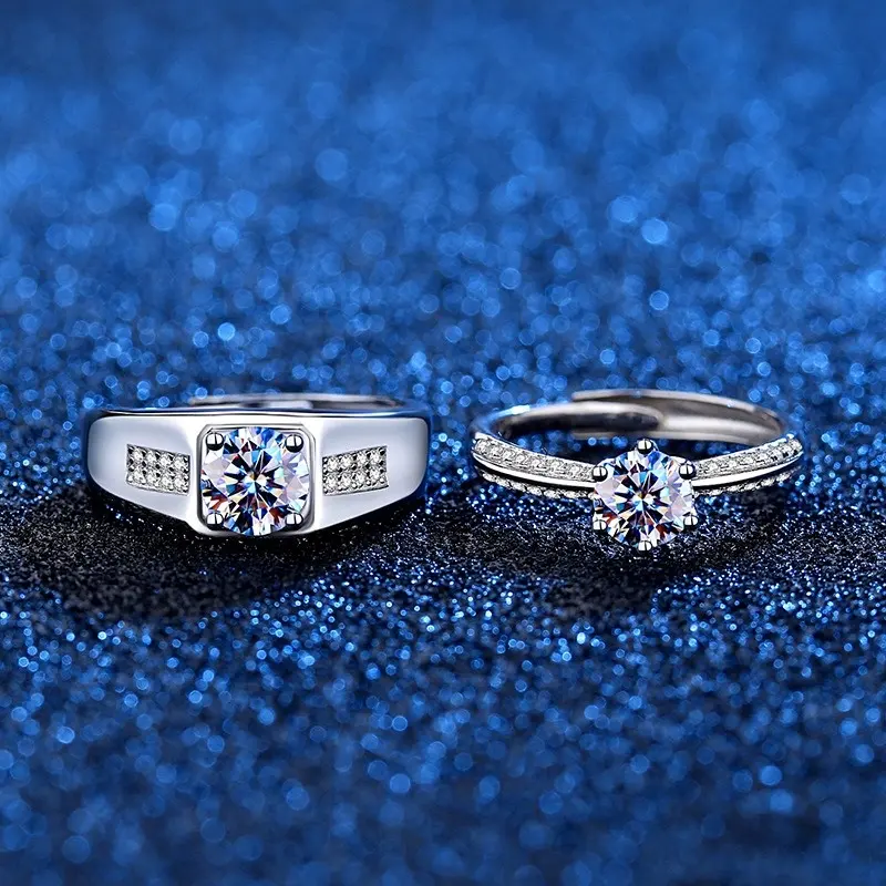 Real Moissanite Engagement Rings Set, Moissanite Eternity Ring Silver