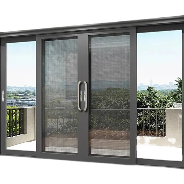 Porta scorrevole a taglio termico residenziale resistente telaio in alluminio doppio vetro temperato porte scorrevoli esterne interne
