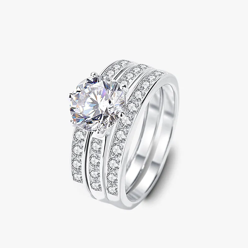 Grosir mewah 925 perak murni 3 Set pertunangan pernikahan putih merah muda biru Set cincin pasangan untuk wanita pria