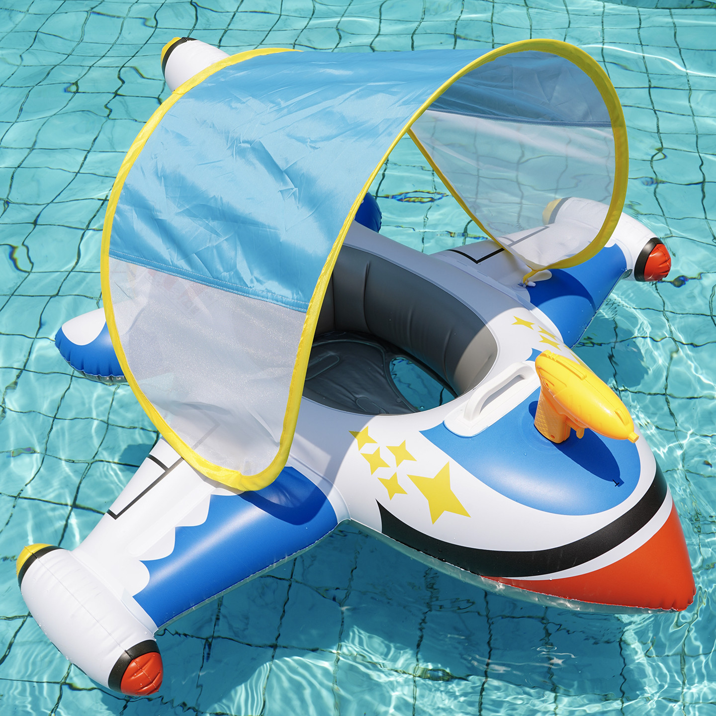 Blue-white water gun plane boat-with canopy