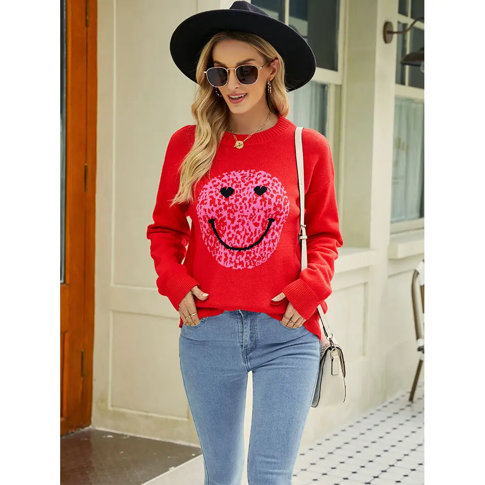 Suéter con Graffiti y cara sonriente para mujer, ropa de Boutique con hombros descubiertos recortados