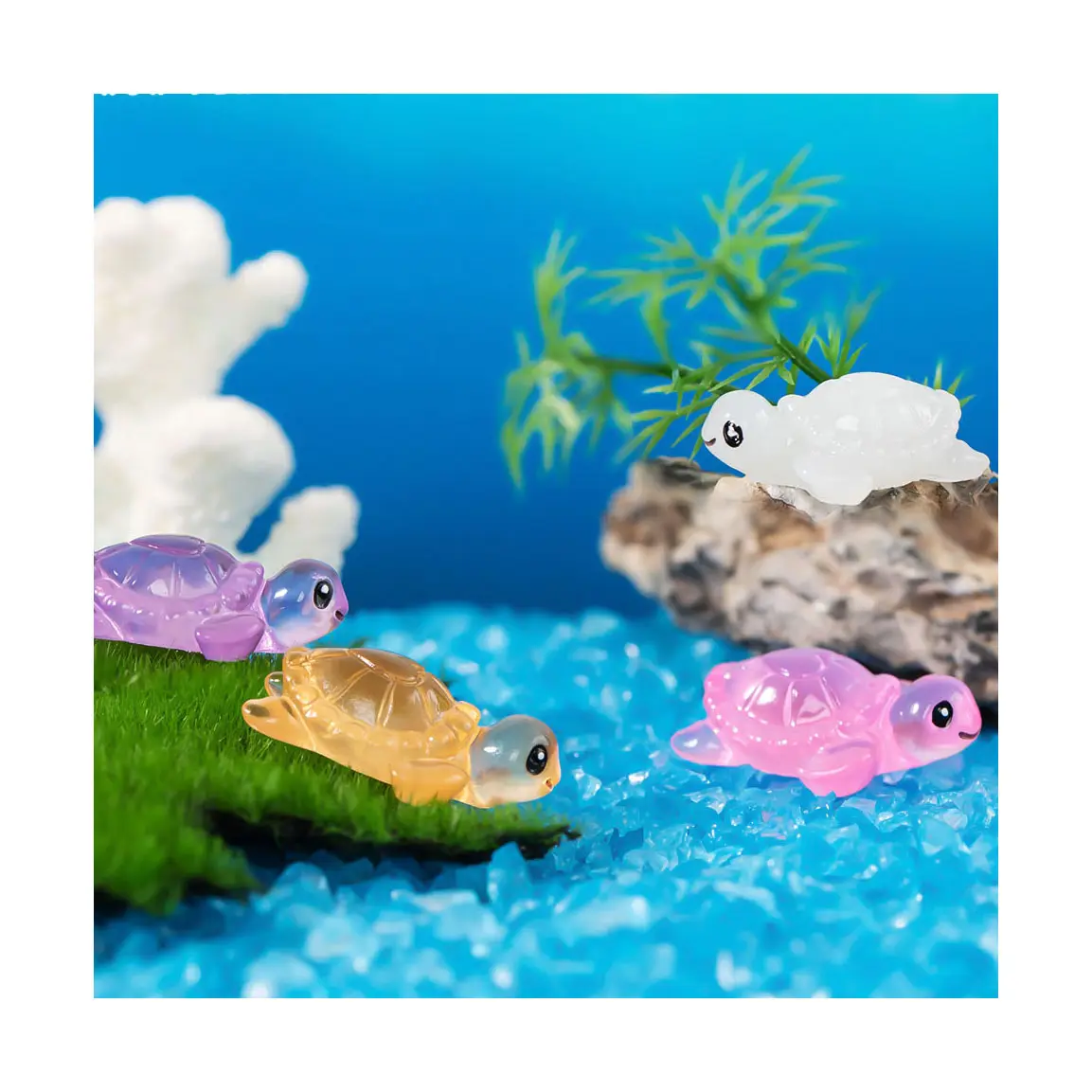 Miniaturas Luminosa Tartaruga Resina Encantos Para Desktop Aquarium Decoração Fish Tank Coral Stone Ornament