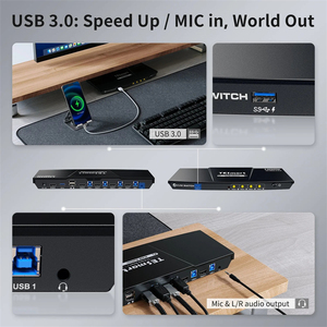 TESmart 4端口KVM交换机套件HDMI 4K60Hz带USB 3.0扩展坞，4 PCs 1显示器麦克风L/R输出KVM交换机 - Product Image 4