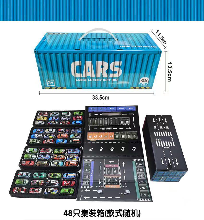 Garage conteneur bleu - 48 voitures en alliage avec carte