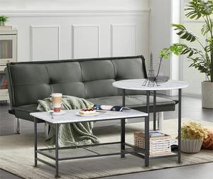Juego de mesa de centro de 2 mesas auxiliares de almacenamiento ModernWhite Faux Marble Mesa redonda y rectangular para sala de estar Dormitorio Comedor - Product Image 4