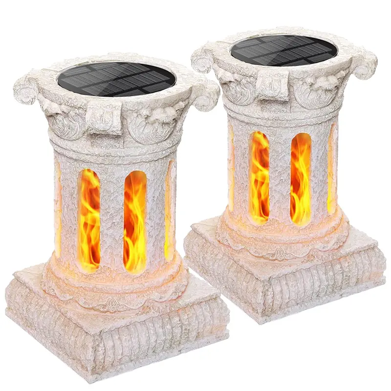 Roman style solar LED lights outdoor flame flicker solar garden lights