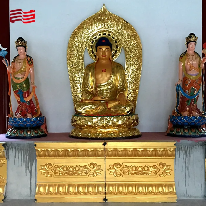 Tempel Boeddha Boeddha Standbeeld Maatwerk Metalen Boeddha Beeld Vergulden Proces Indoor Groep Sculptuur Grootte Kan Worden Aangepast