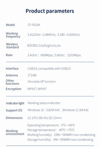 CF-952AX 1800Mbps无线Wifi适配器USB3.0 Wifi接收器2.4G/5.8GHz加密狗MT7921AU Linux Wins笔记本电脑网卡 - Product Image 6