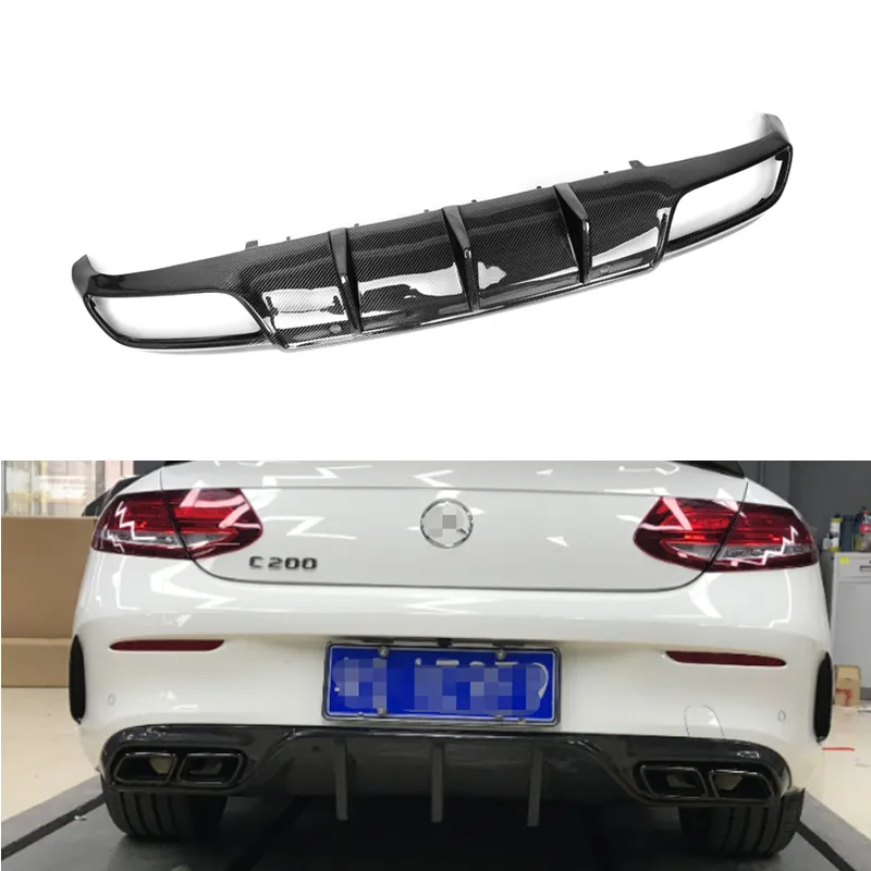 Cho 2015-2017 Benz W205 Coupe C63 AMG C63S Sợi Carbon Xe Phía Sau Khuếch Tán Bumper Protector Guard Skid Tấm Xe Styling