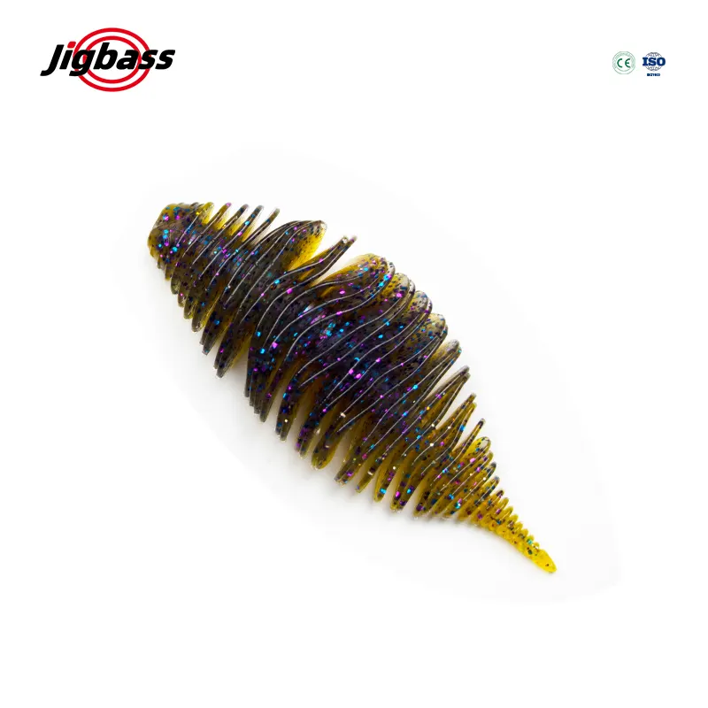 JIGBASS 75 мм 95 мм Прочный силиконовый каучук высокой плотности соленый яркий широкий плоский вкус креветки личинка Мягкая приманка червь