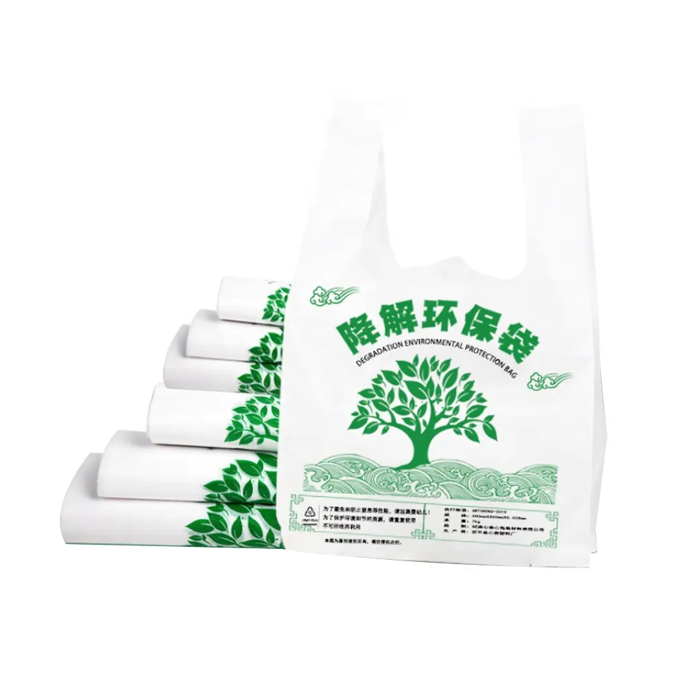 Hoge Kwaliteit Recycle Biologisch Afbreekbaar Composteerbaar Pla T-Shirt Vest Drager Plastic Boodschappentassen Voor Supermarkt