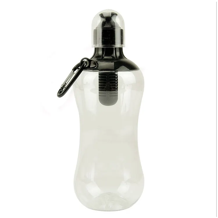 Bottiglia d'acqua filtrata per bere sano a carbone attivo sostituibile in plastica da 550ML con moschettone