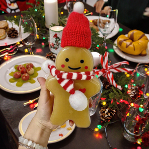 Giáng sinh Gingerbread người đàn ông lấy cảm hứng từ rõ ràng nhựa dùng một lần nước trái cây uống chai với mũ và khăn cho ép và uống - Product Image 2