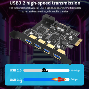 Titric PCIe 1X เป็น4พอร์ต USB 3.2 Gen1 Type C 5Gbps PCIe CARD HUB USB 3.0 PCI Express BOARD อะแดปเตอร์ตัวคูณ PCIe Splitter - Product Image 6