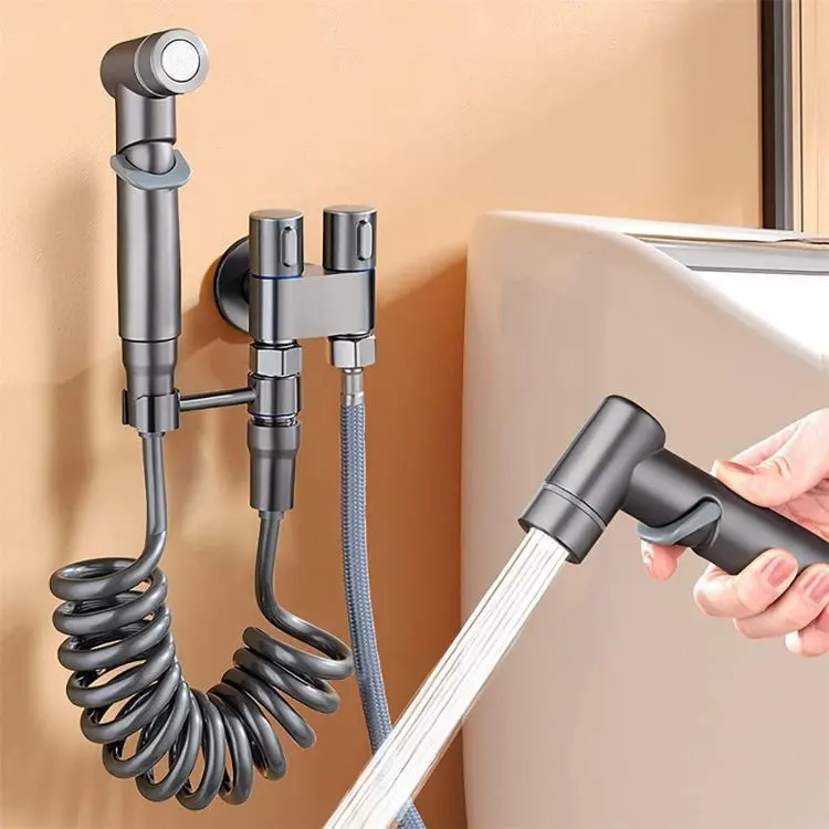 Usine personnalisée pas cher acier inoxydable gris 1-en-2-out double contrôle machine à laver tête de pulvérisation salle de bain pommeau de douche pour toilette
