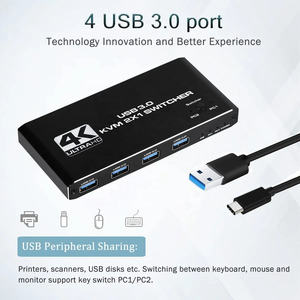Conmutador KVM HDMI USB 3,0, conmutador HDMI de 2 puertos, compatible con 2 ordenadores, 4 USB3.0 y 1 salida de Puerto HDMI2.0b