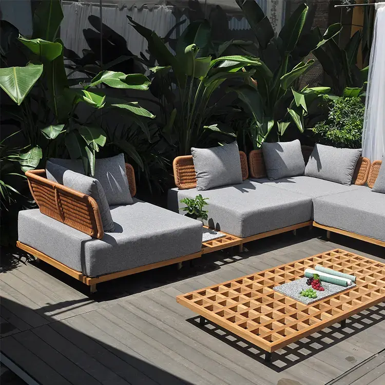 Juegos de muebles de exterior sofá de patio de madera de teca impermeable