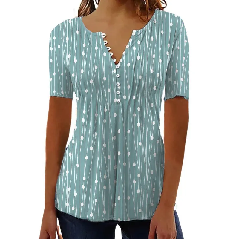 Tops de moda para mujer, camiseta de primavera y verano, camisas estampadas de gran tamaño con cuello en V y manga corta para mujer