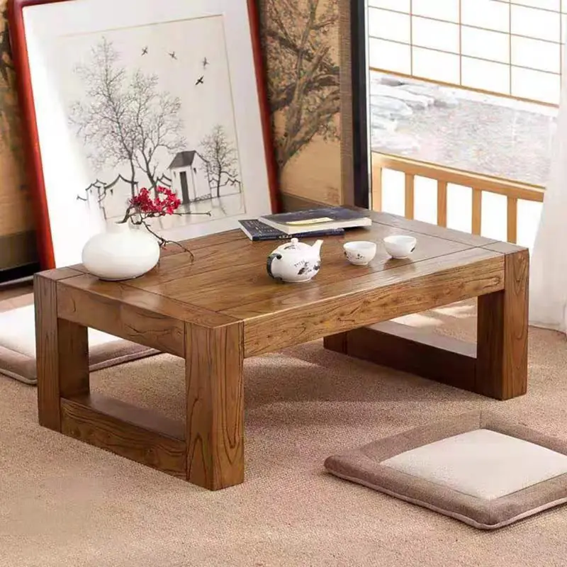 Mesa de té pequeña de madera maciza de estilo japonés Vintage personalizada, muebles de sala de estar, mesas de centro, mesa de estudio rústica